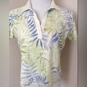 Knit top short sleeves Tropical pattern silk polo top floral top short sleeves